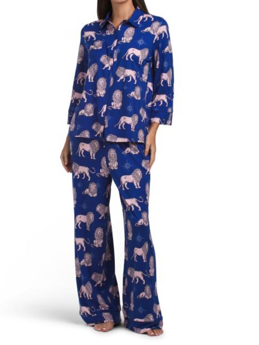 CHELSEA PEERS 2pc Lion Printed Pajama Top And Pants Set